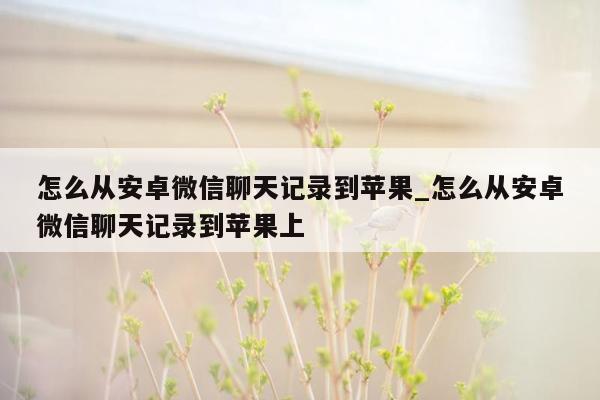 怎么从安卓微信聊天记录到苹果_怎么从安卓微信聊天记录到苹果上