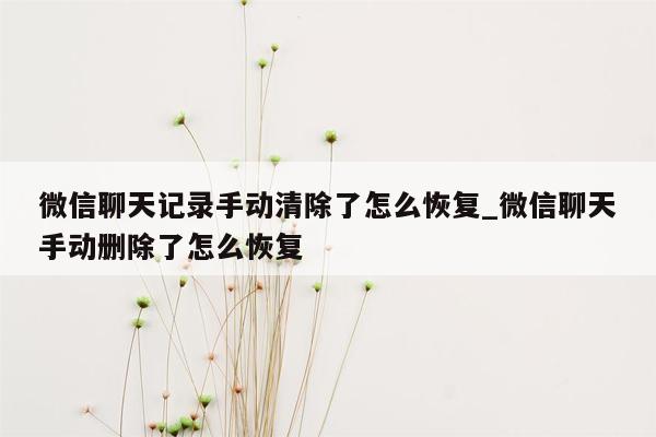 微信聊天记录手动清除了怎么恢复_微信聊天手动删除了怎么恢复