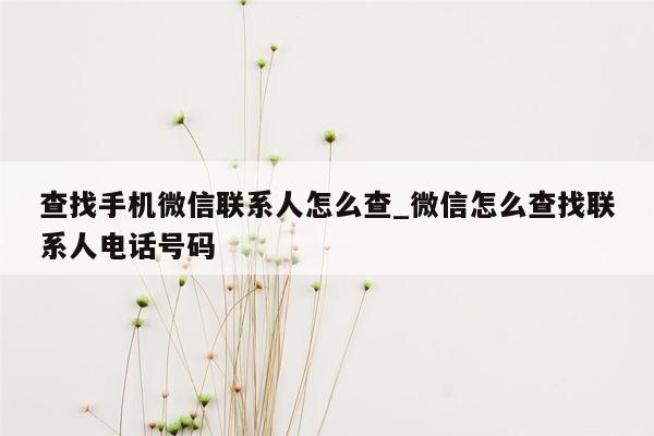 查找手机微信联系人怎么查_微信怎么查找联系人电话号码