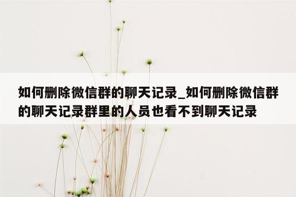 如何删除微信群的聊天记录_如何删除微信群的聊天记录群里的人员也看不到聊天记录