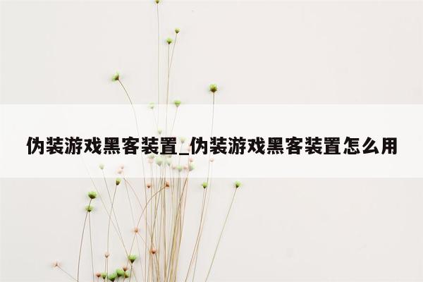 伪装游戏黑客装置_伪装游戏黑客装置怎么用