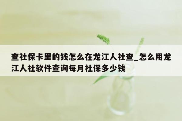 查社保卡里的钱怎么在龙江人社查_怎么用龙江人社软件查询每月社保多少钱