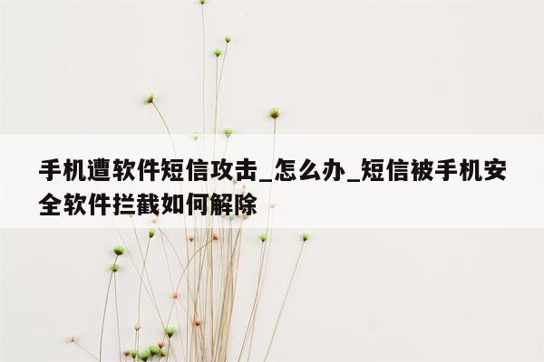 手机遭软件短信攻击_怎么办_短信被手机安全软件拦截如何解除