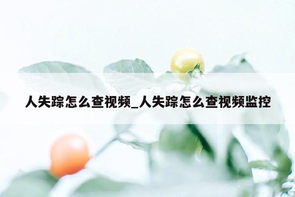 人失踪怎么查视频_人失踪怎么查视频监控