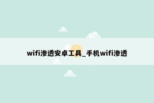 wifi渗透安卓工具_手机wifi渗透