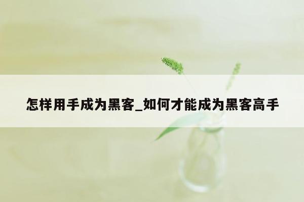 怎样用手成为黑客_如何才能成为黑客高手