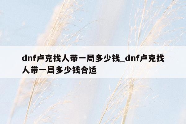 dnf卢克找人带一局多少钱_dnf卢克找人带一局多少钱合适