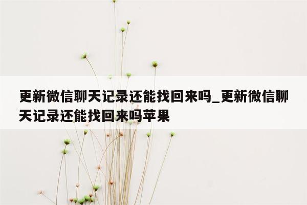 更新微信聊天记录还能找回来吗_更新微信聊天记录还能找回来吗苹果