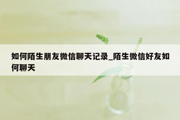 如何陌生朋友微信聊天记录_陌生微信好友如何聊天